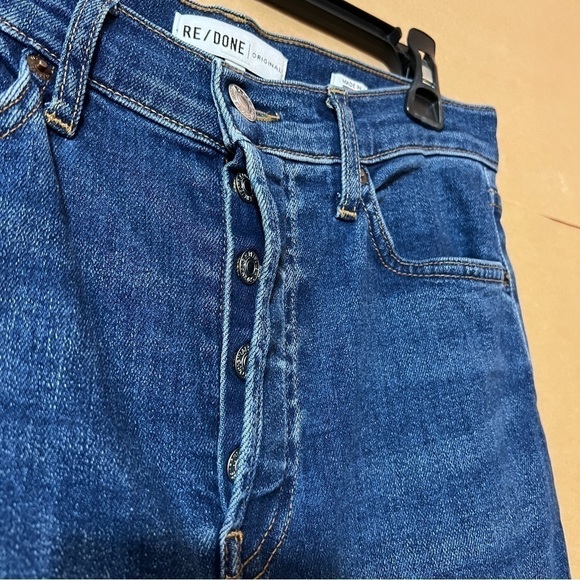 Re/Done High Rise Ankle Crop Jeans Slim Fit Button Fly Denim Medium 53 Size 28 - Picture 4 of 12